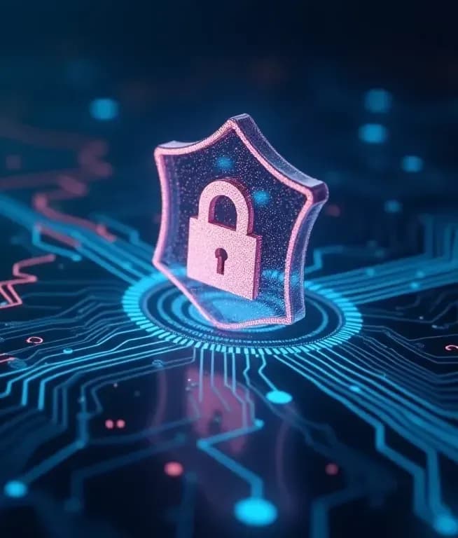 Futuristic padlock embedded onto a digital board