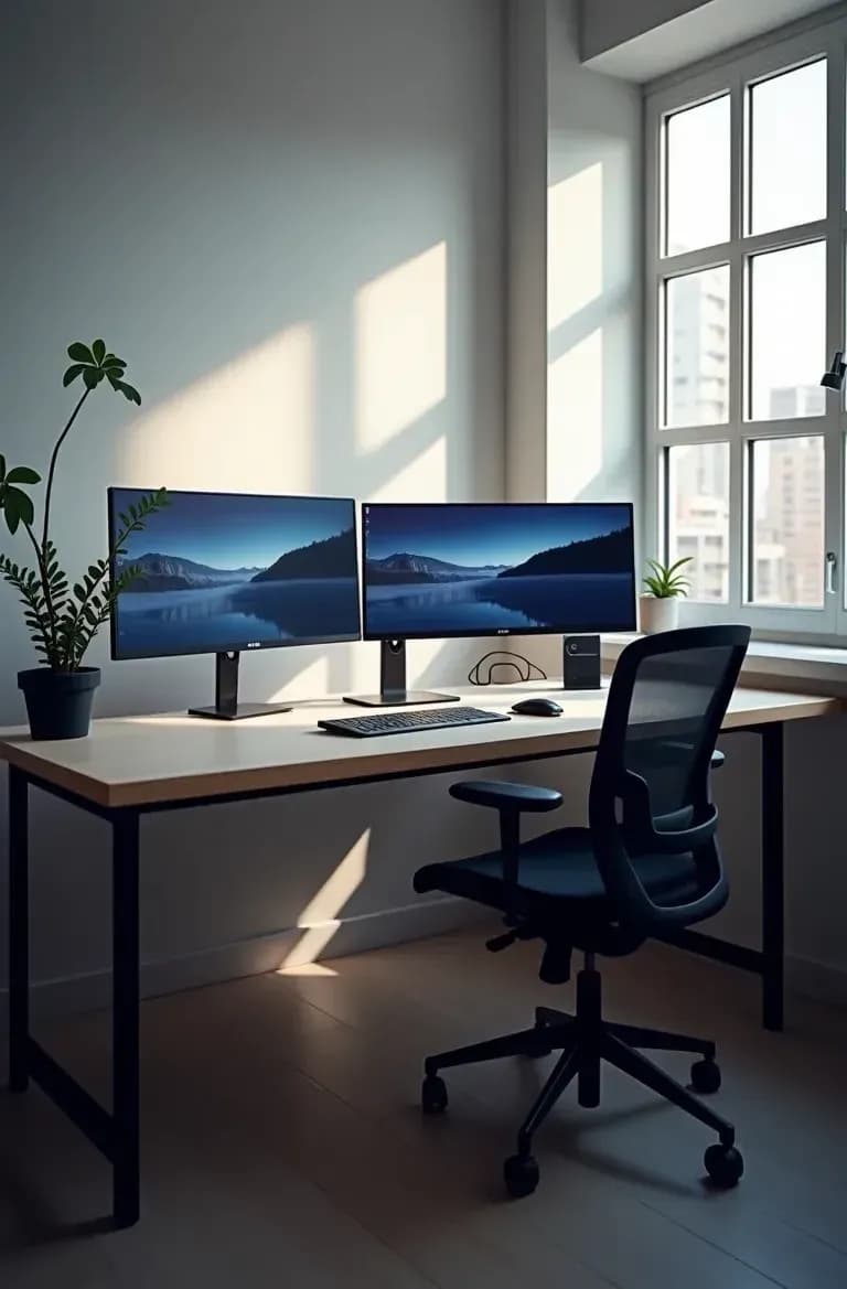 Workstation with dual monitors